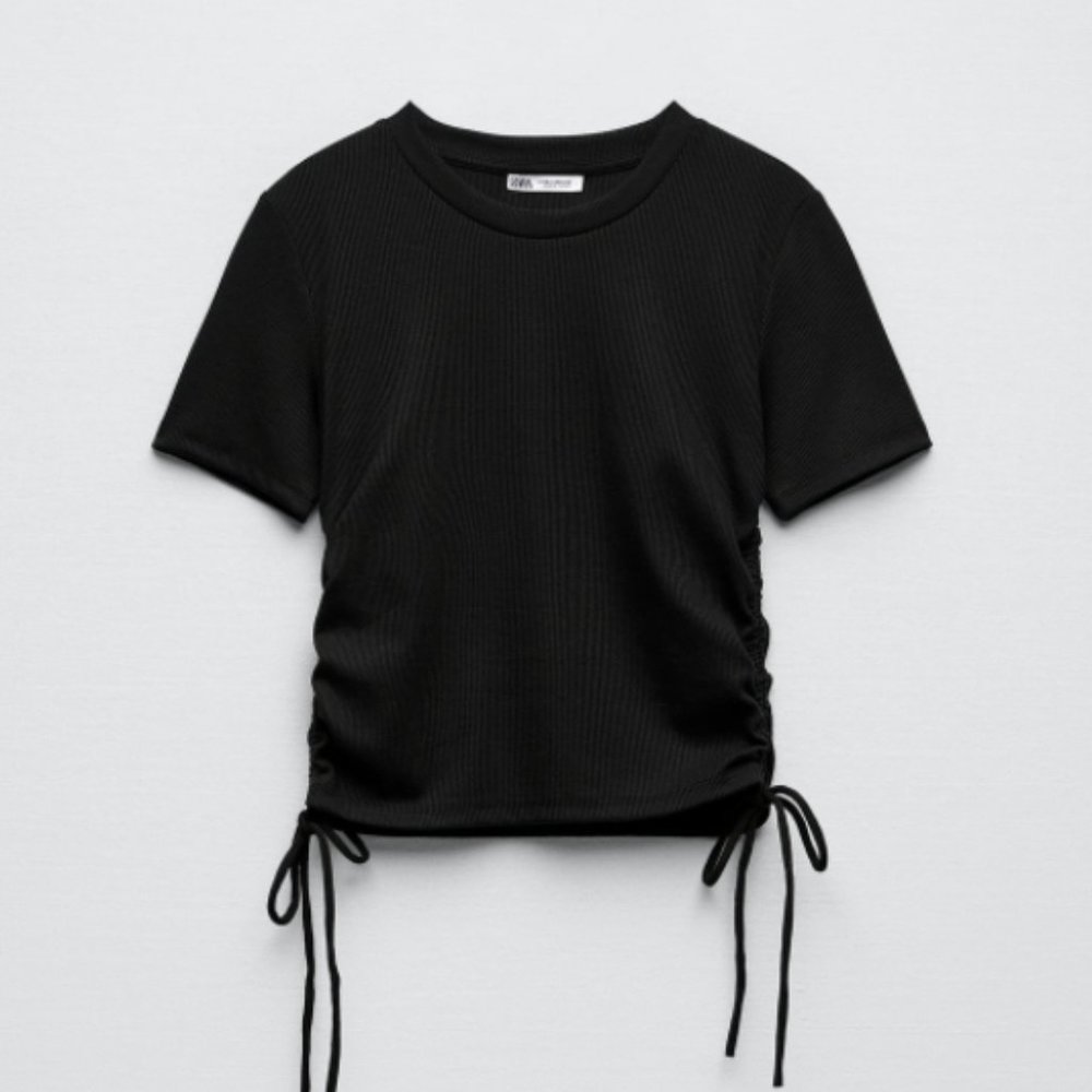 NWT Zara Ruched Rib Top - Picture 3 of 4